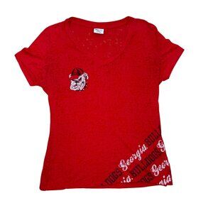 Pro Edge UGA Tee Women's Size Large University of Georgia Bulldogs Red V-Neck